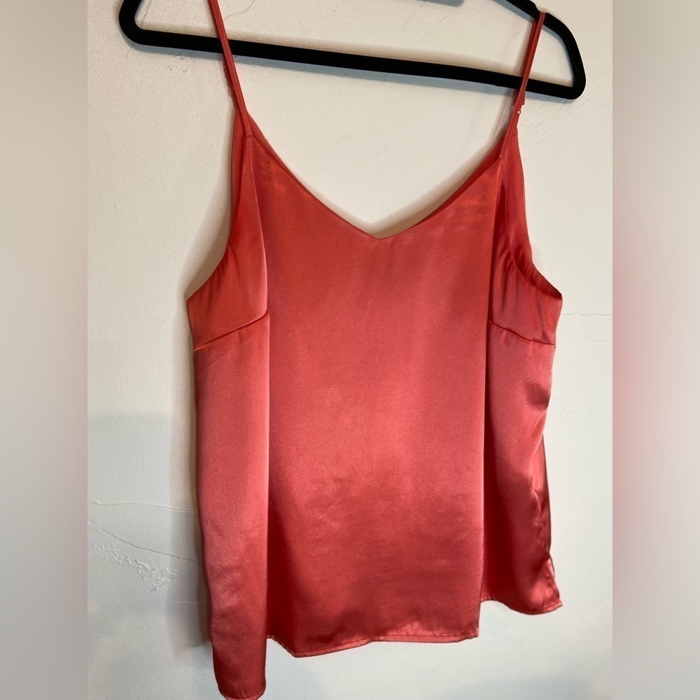 Apt. 9~Shiny Dark Coral Adjustable Spaghetti Strap Tank Top~V-Neck~Lined~Size L